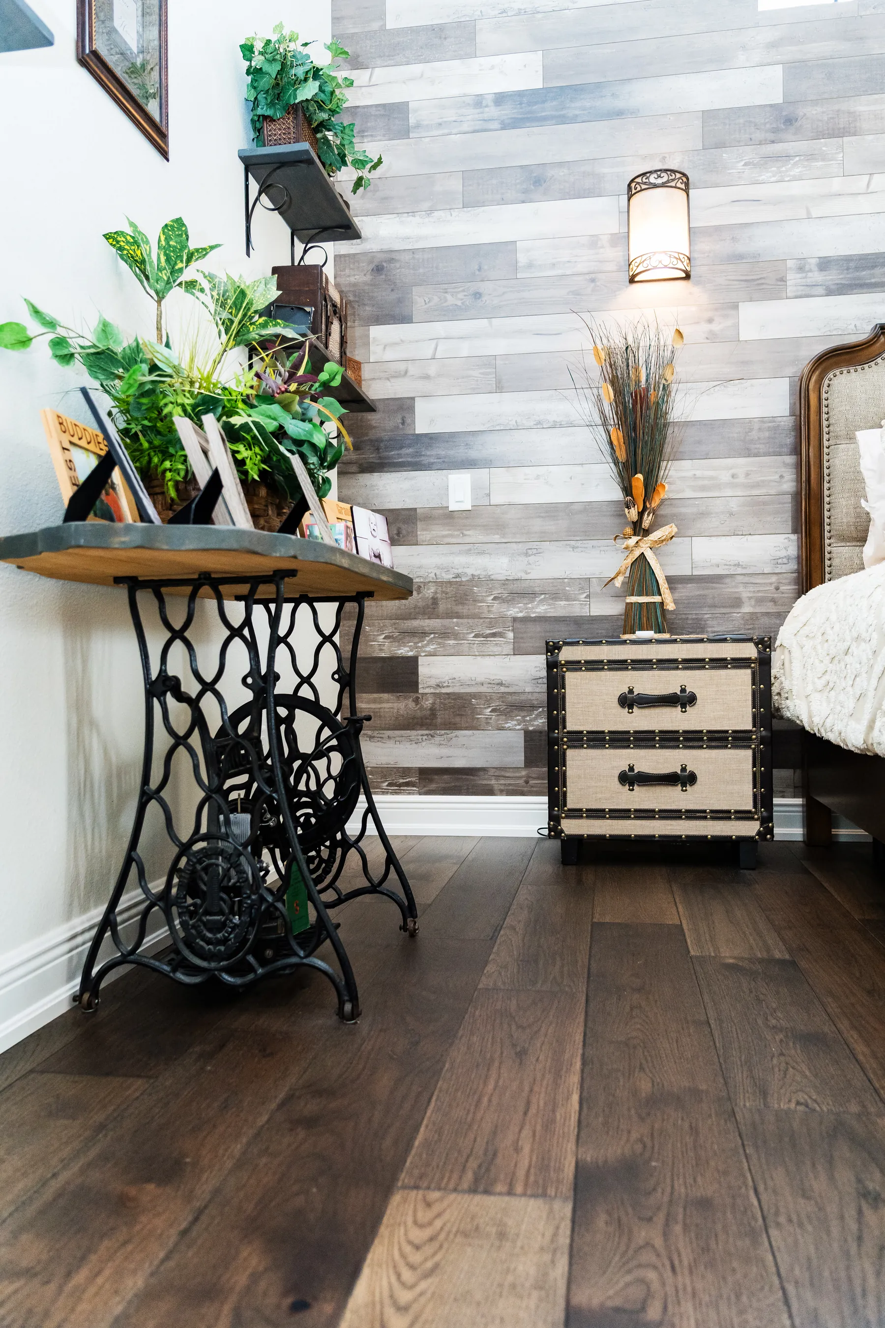 Wide plank hardwood floor grain closeup